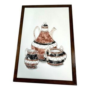 Vintage Vitromex Ceramic Tile Art Southwestern Pottery Art Wooden Frame 9x13
